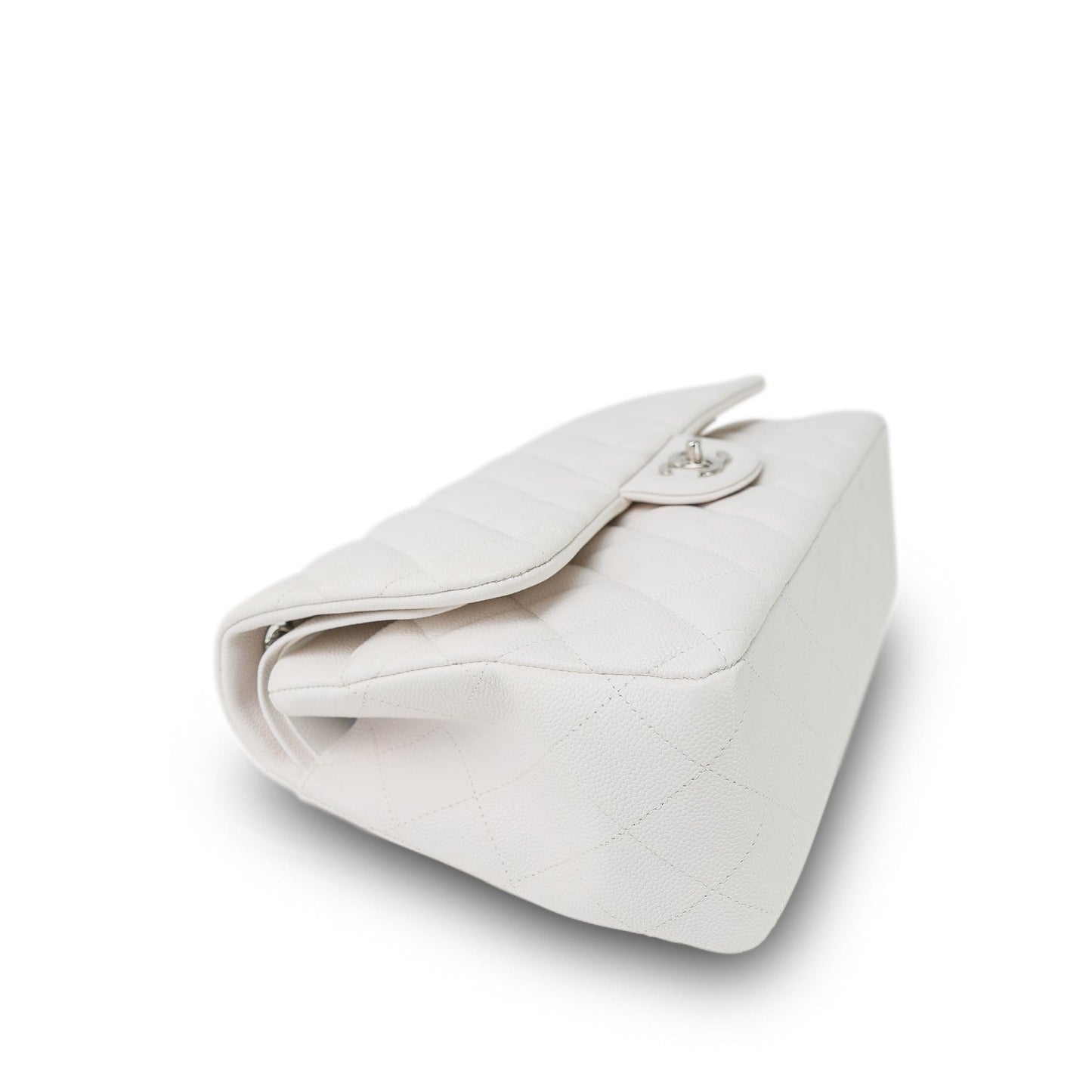 21S White Caviar Quilted Jumbo Classic Flap Silver Hardware