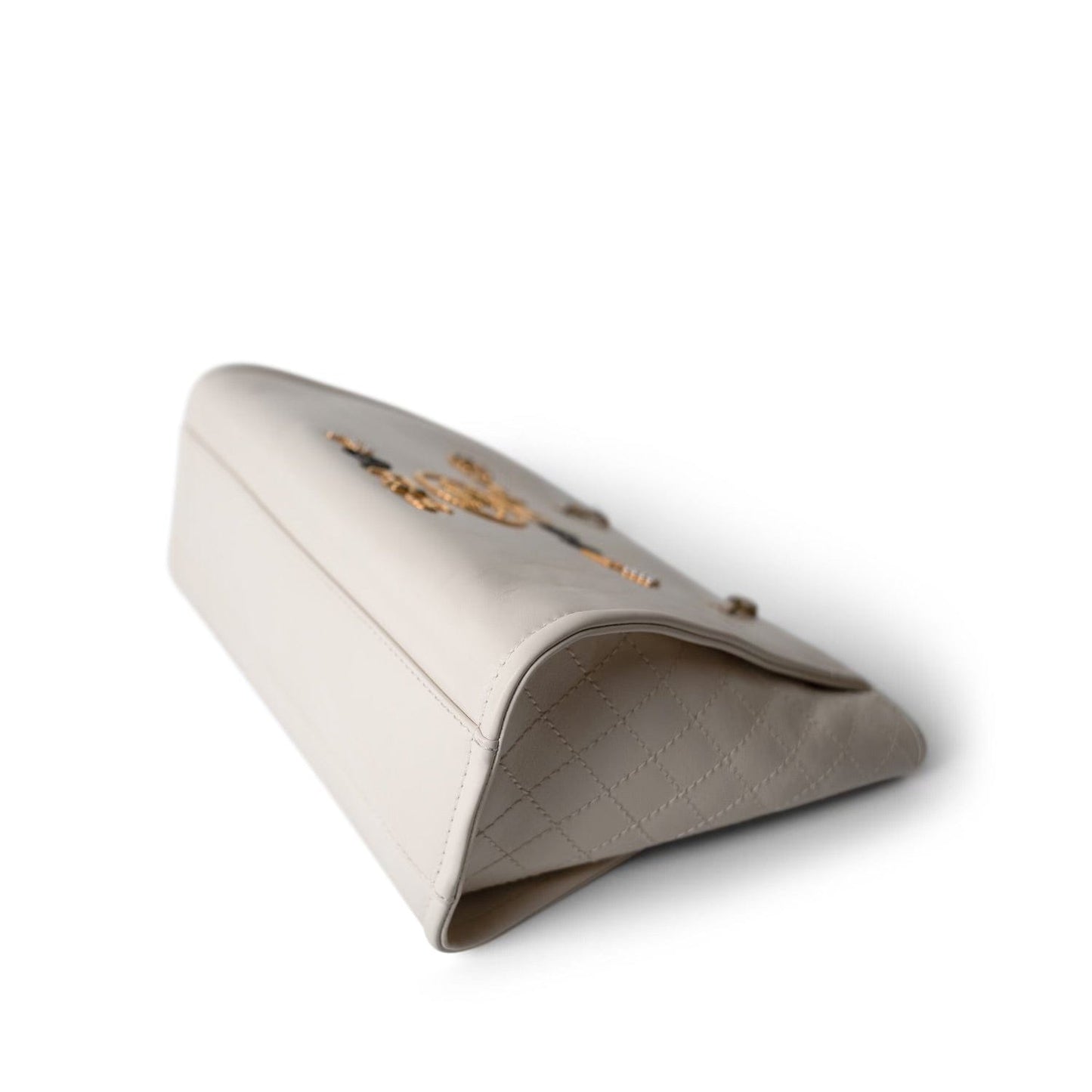 White Calfskin Quilted Embellished Deauville Tote Aged GHW