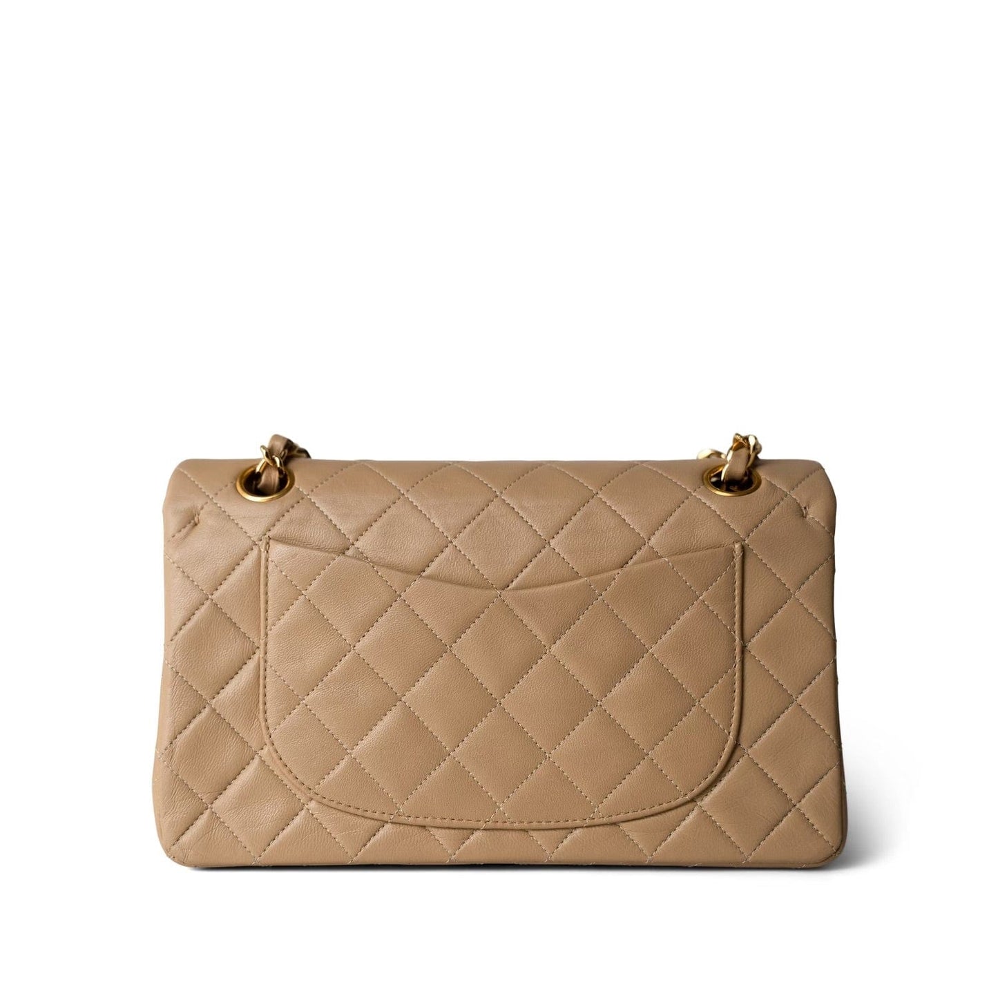 Vintage Light Beige Lambskin Quilted Classic Flap Small Gold Hardware