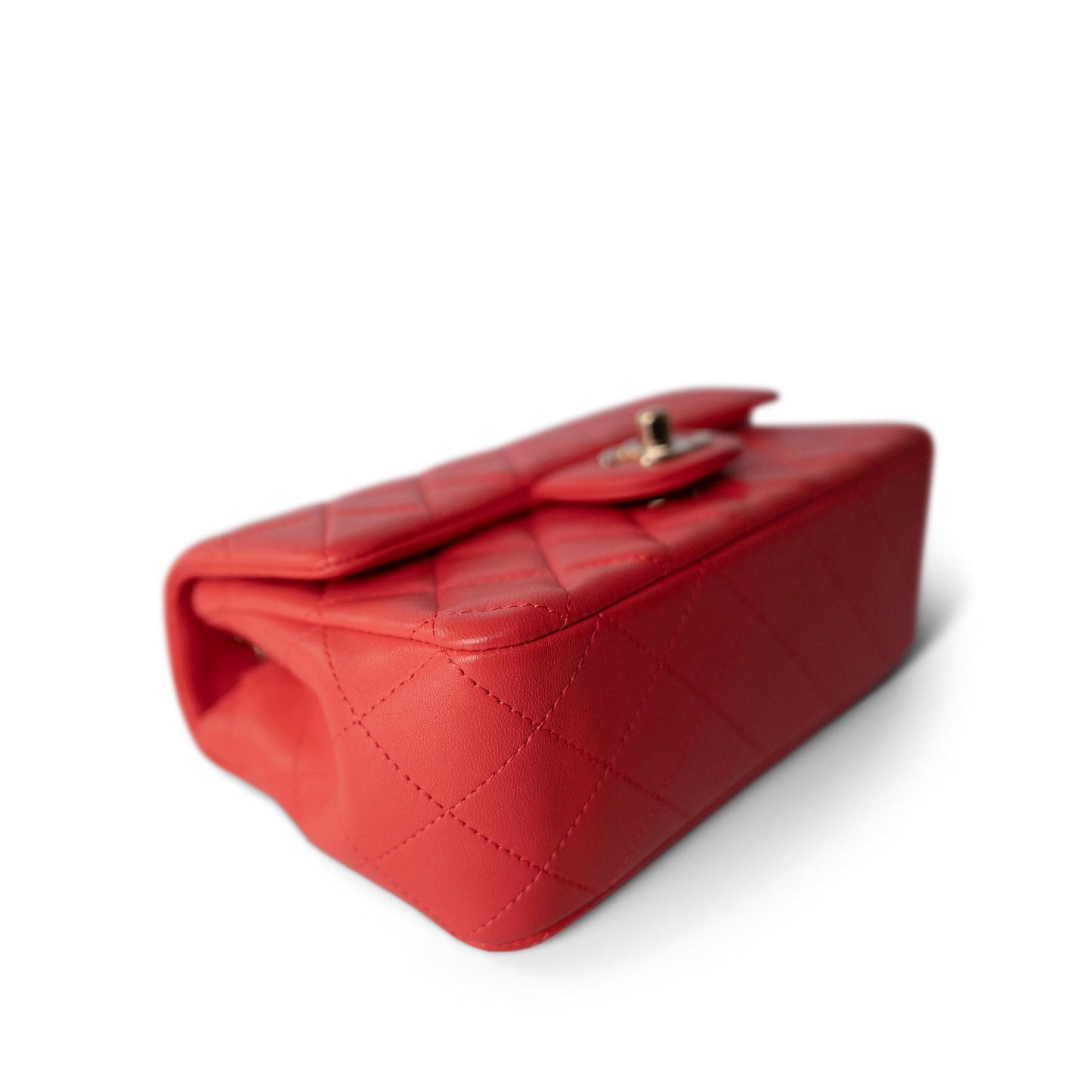 21P Red Lambskin Quilted Mini Rectangular Single Flap