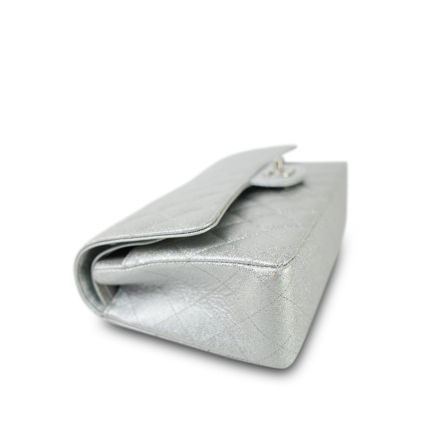 21K Silver Metallic Caviar Quilted Classic Flap Medium Silver Hardware