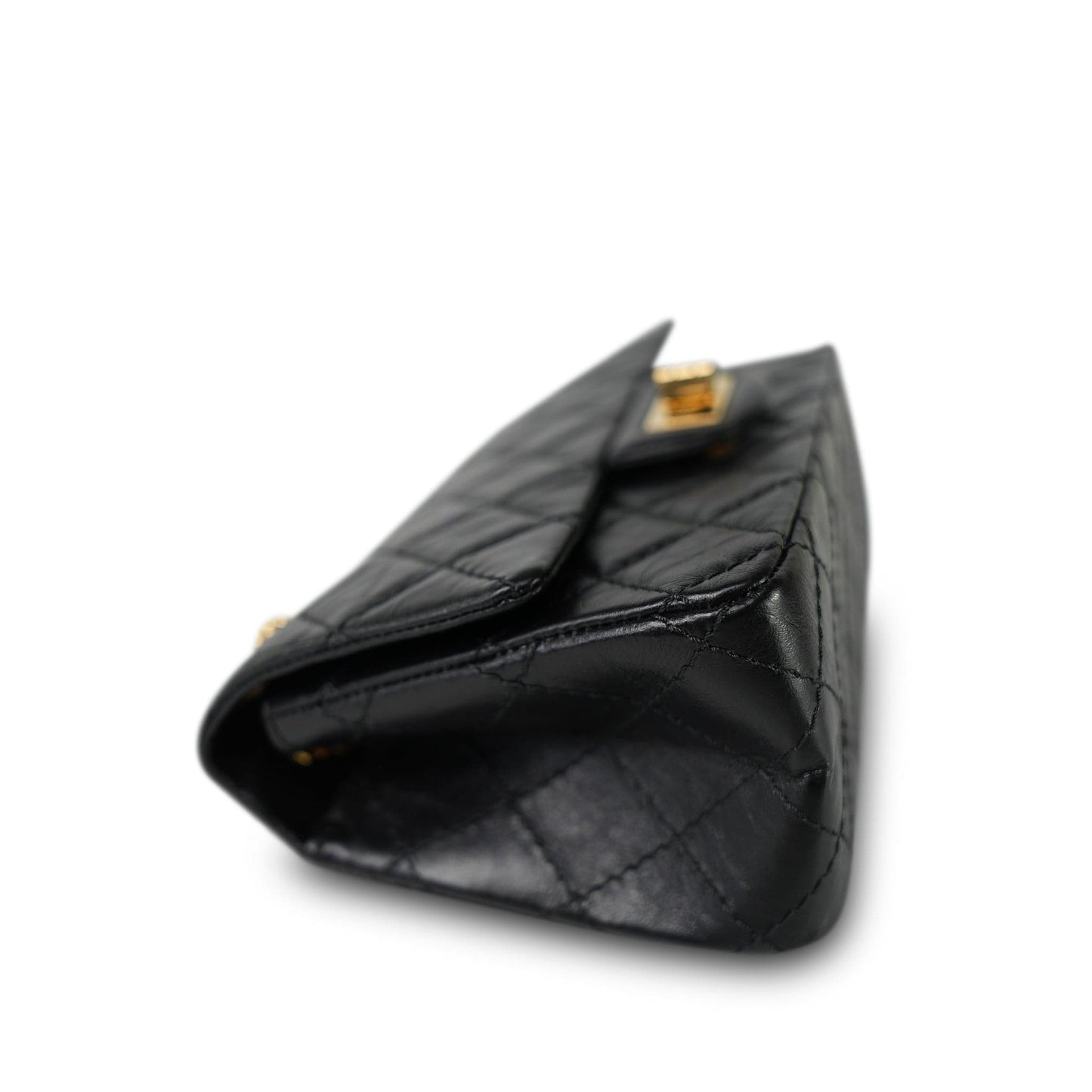 19A Black Aged Calfskin Quilted Mini Reissue 2.55 Flap Gold Hardware Light gold