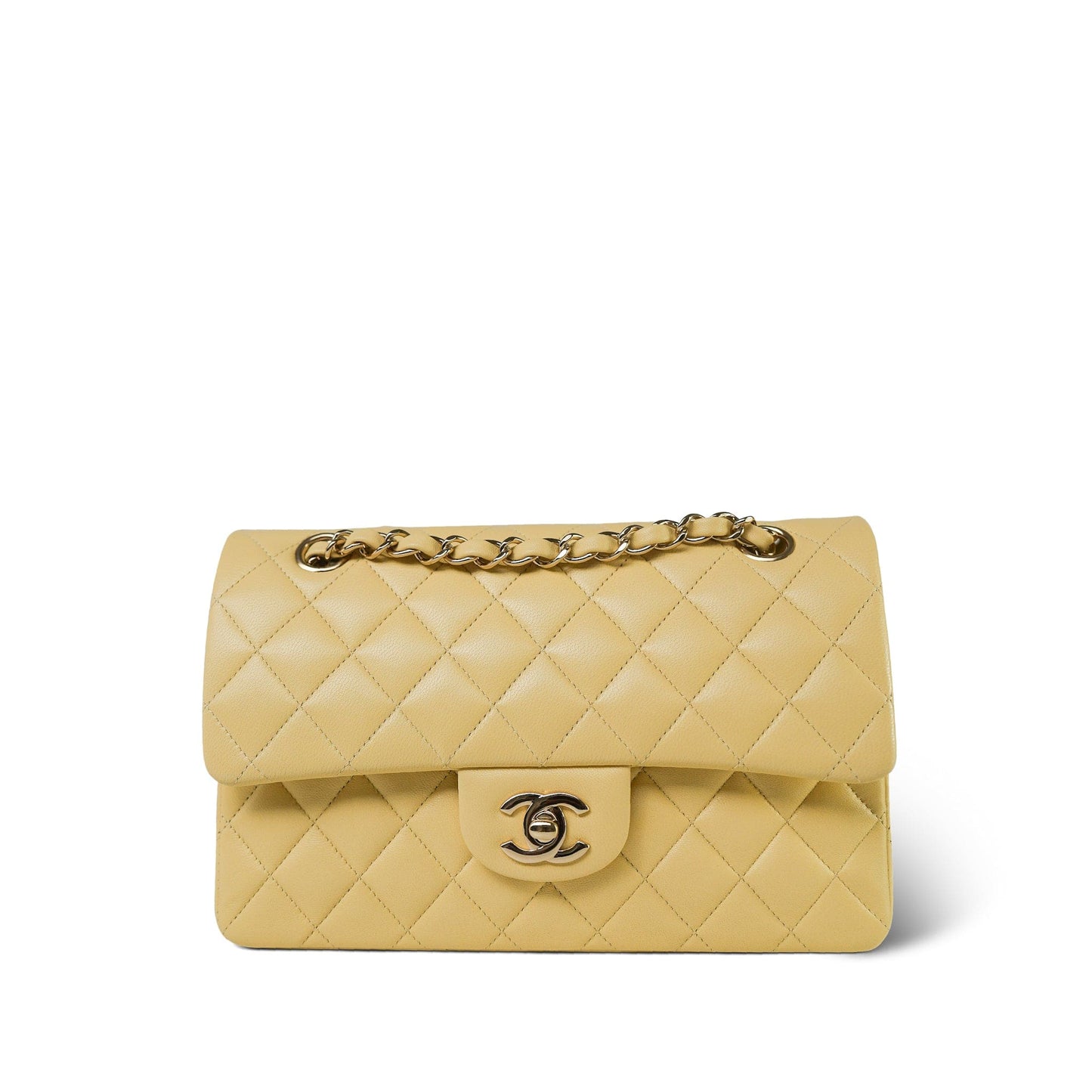 21C Yellow Lambskin Quilted Classic Flap Small Light Gold Hardware