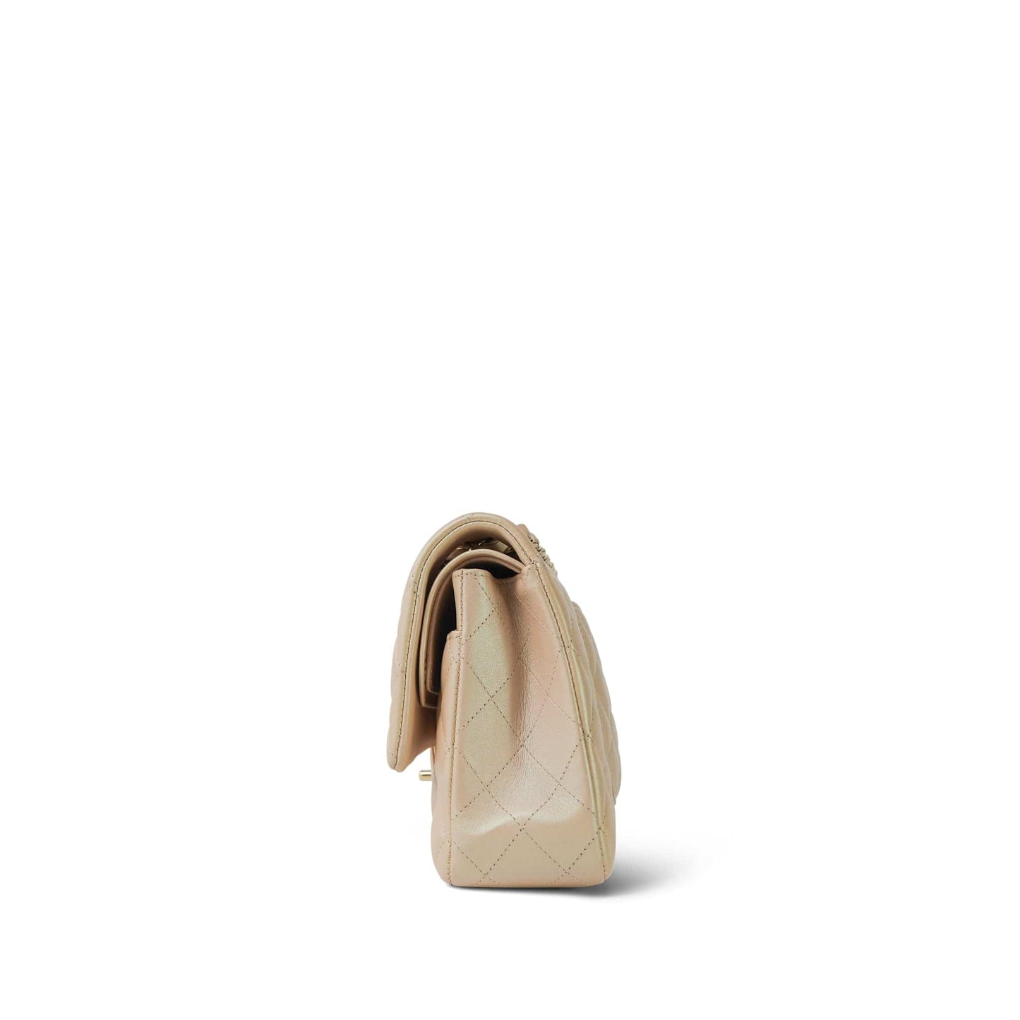 21S Pearly Beige Lambskin Quilted Classic Flap Medium Light Gold Hardware