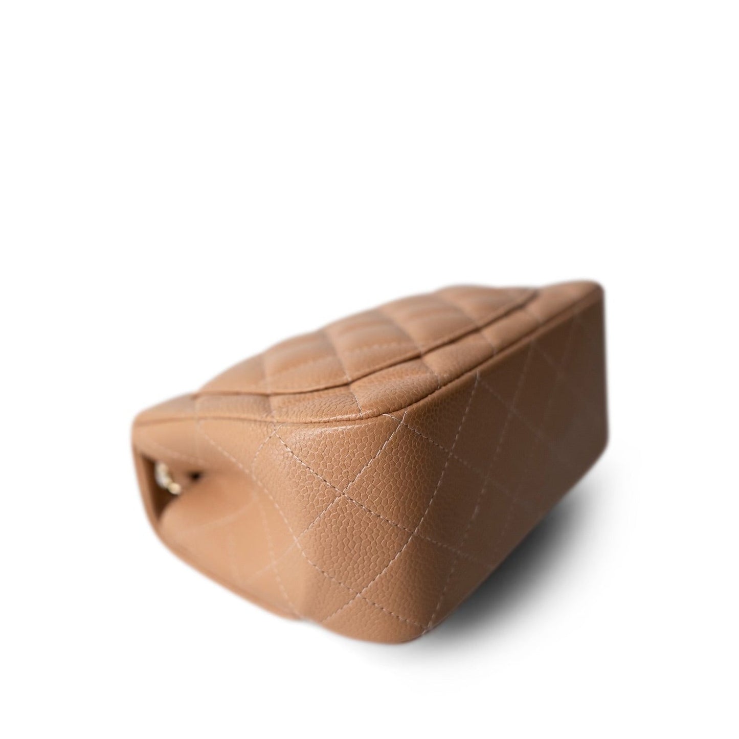 18S Beige Caviar Quilted Mini Square Flap Light Gold Hardware