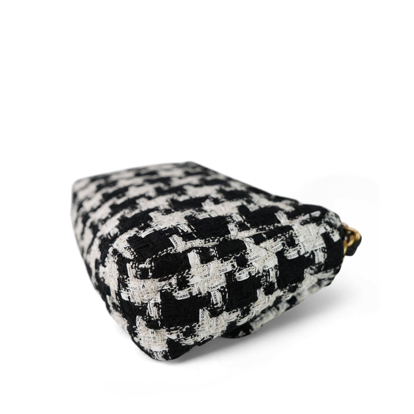 20S Ecru Black & White Ribbon Tweed Quilted 19 Flap Small Mixed Hardware