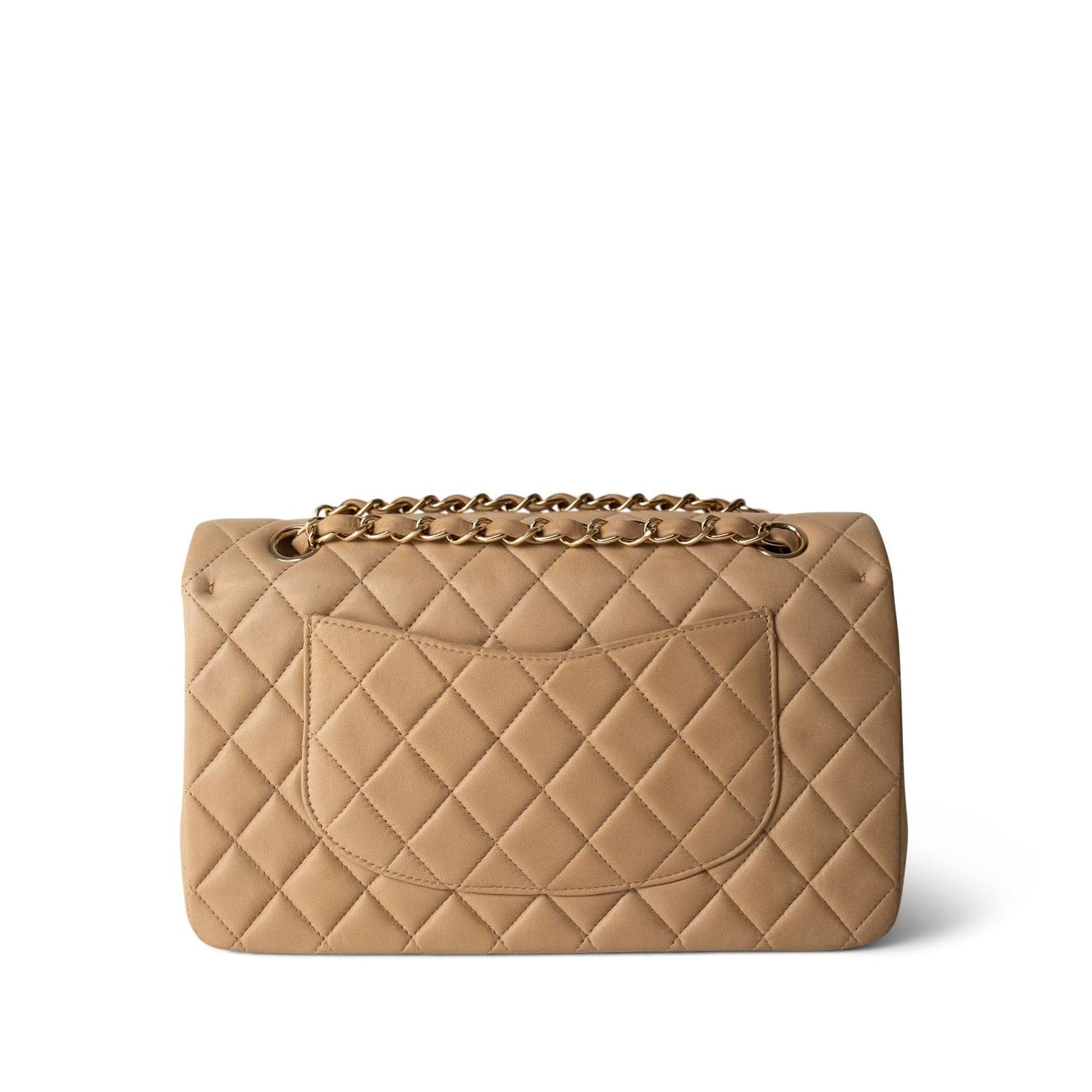 Vintage Beige Lambskin Quilted Medium Classic Flap Gold Hardware