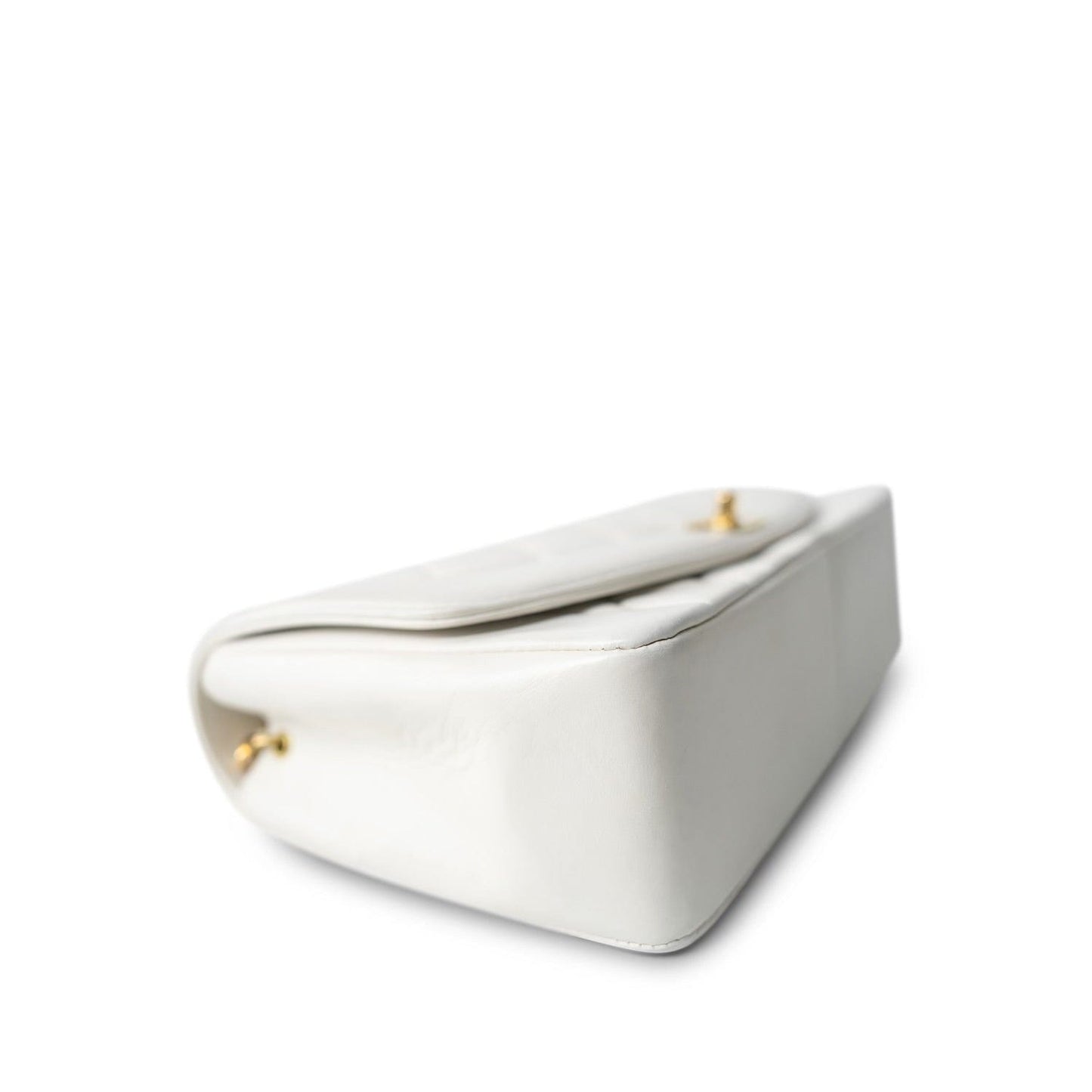 White Lambskin Quilted Diana Flap Medium Gold Hardware