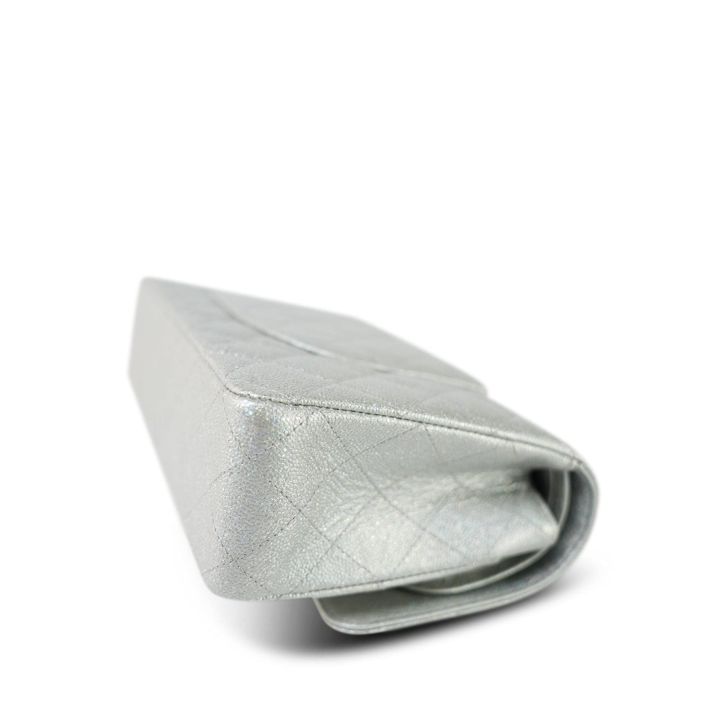 21K Silver Metallic Caviar Quilted Classic Flap Medium Silver Hardware