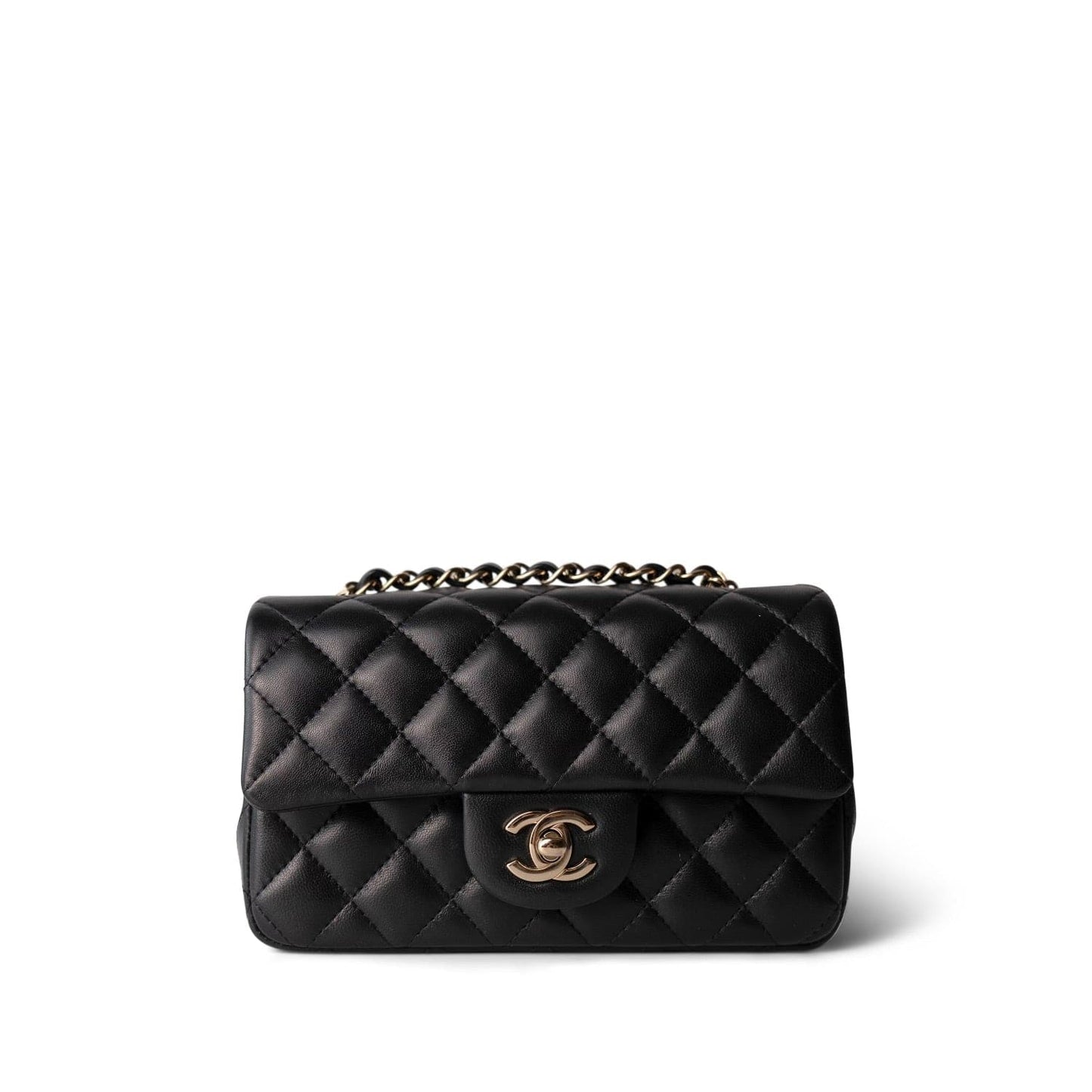 21K Black Lambskin Quilted Mini Rectangular Flap LGHW