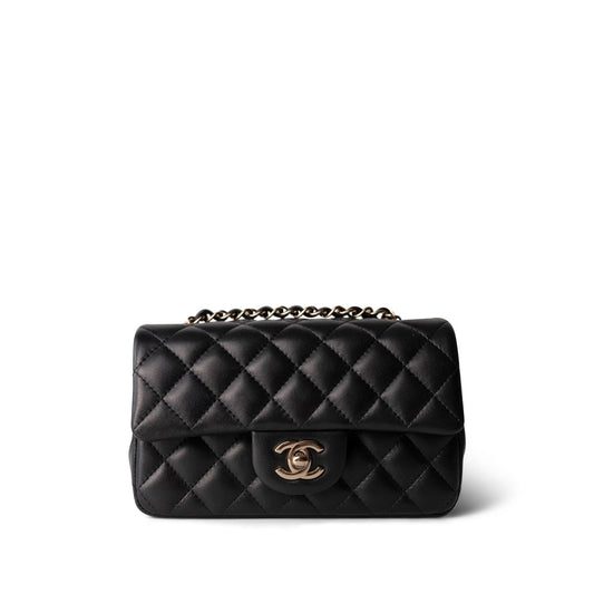 21K Black Lambskin Quilted Mini Rectangular Flap LGHW