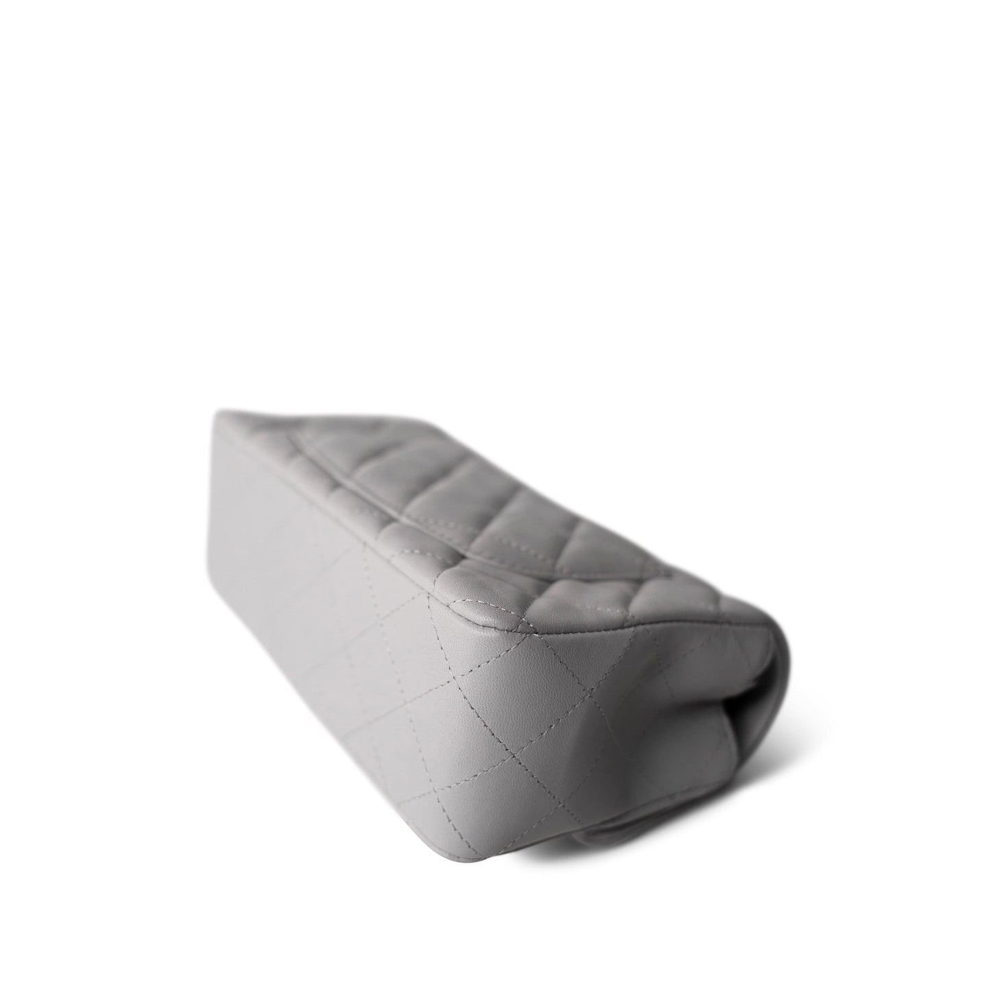 20C Light Grey Lambskin Quilted Mini Rectangular Flap Silver Hardware