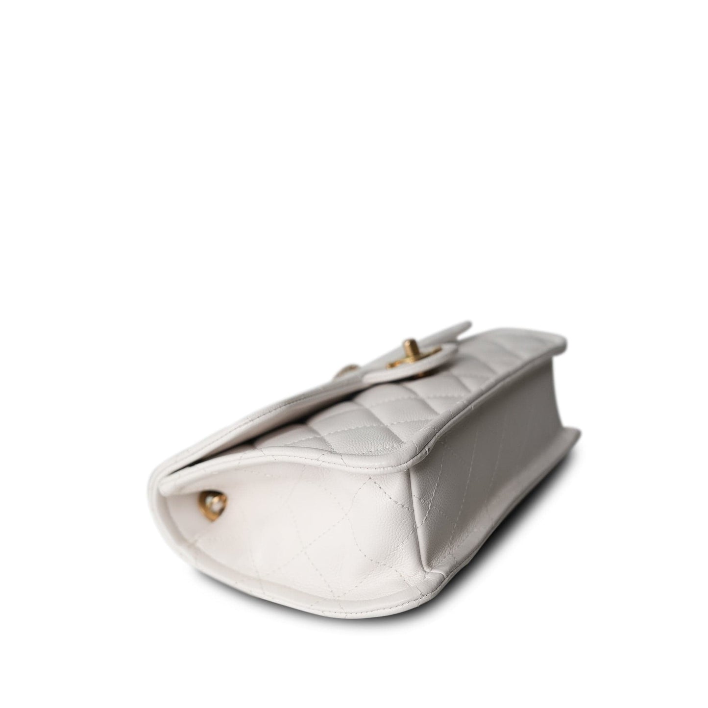 21P White Caviar Quilted Sweet Single Flap Bag Aged Gold Hardware