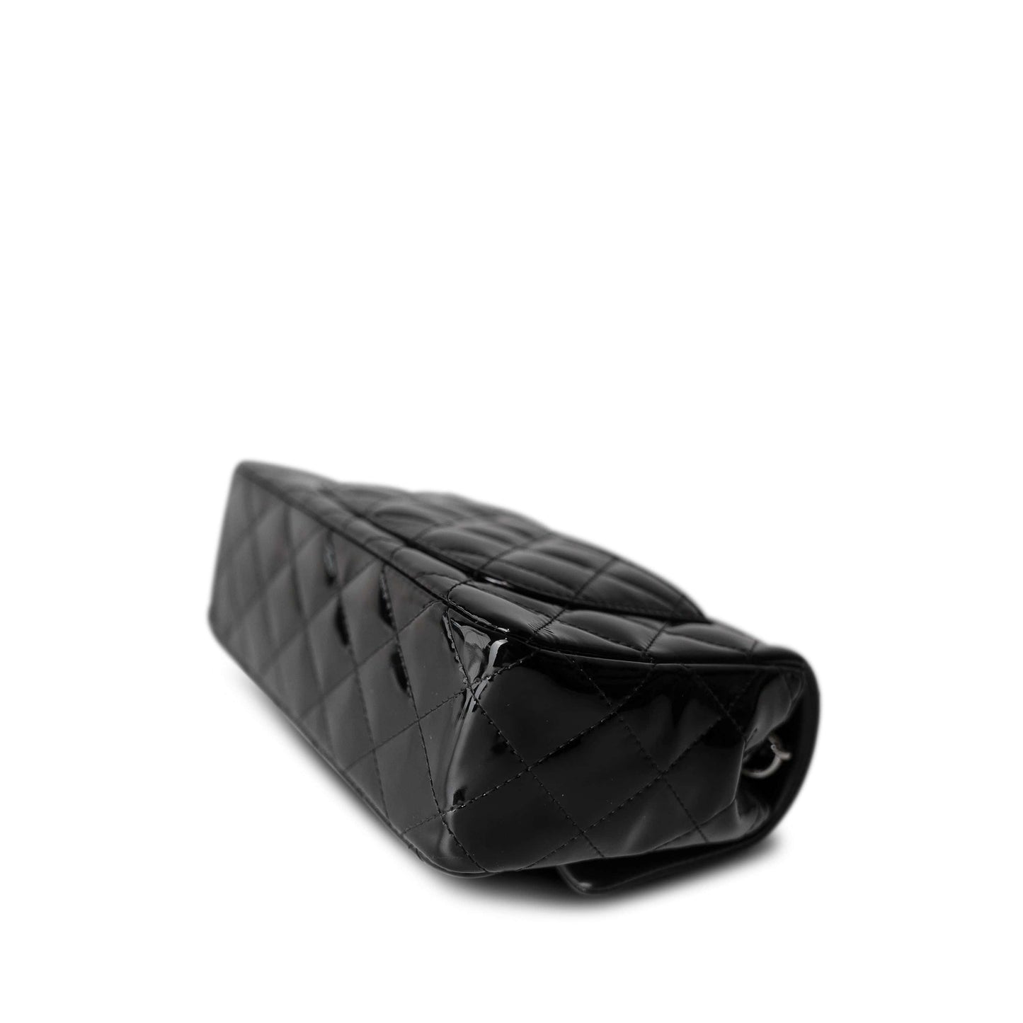 15B Black Patent Quilted Mini Rectangular Flap Silver Hardware