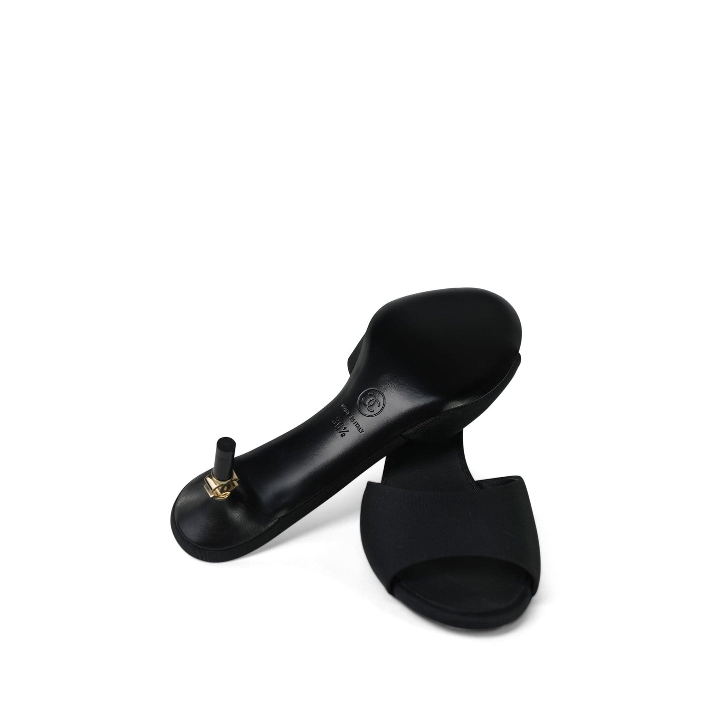 18P Black Grosgrain/Lambskin Interlocking CC Logo Mules Size 36.5