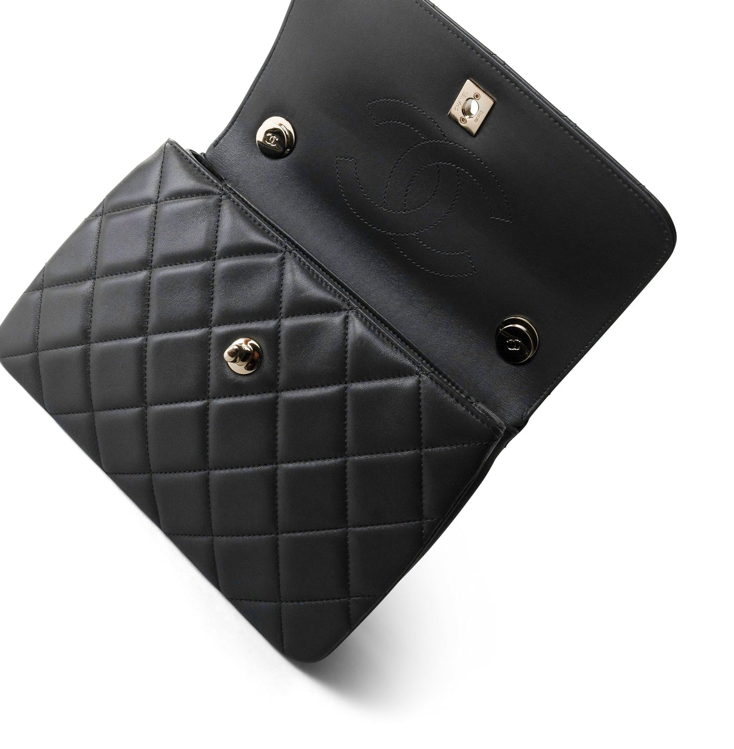 Trendy CC Grey Lambskin Quilted Small Light Gold Hardware