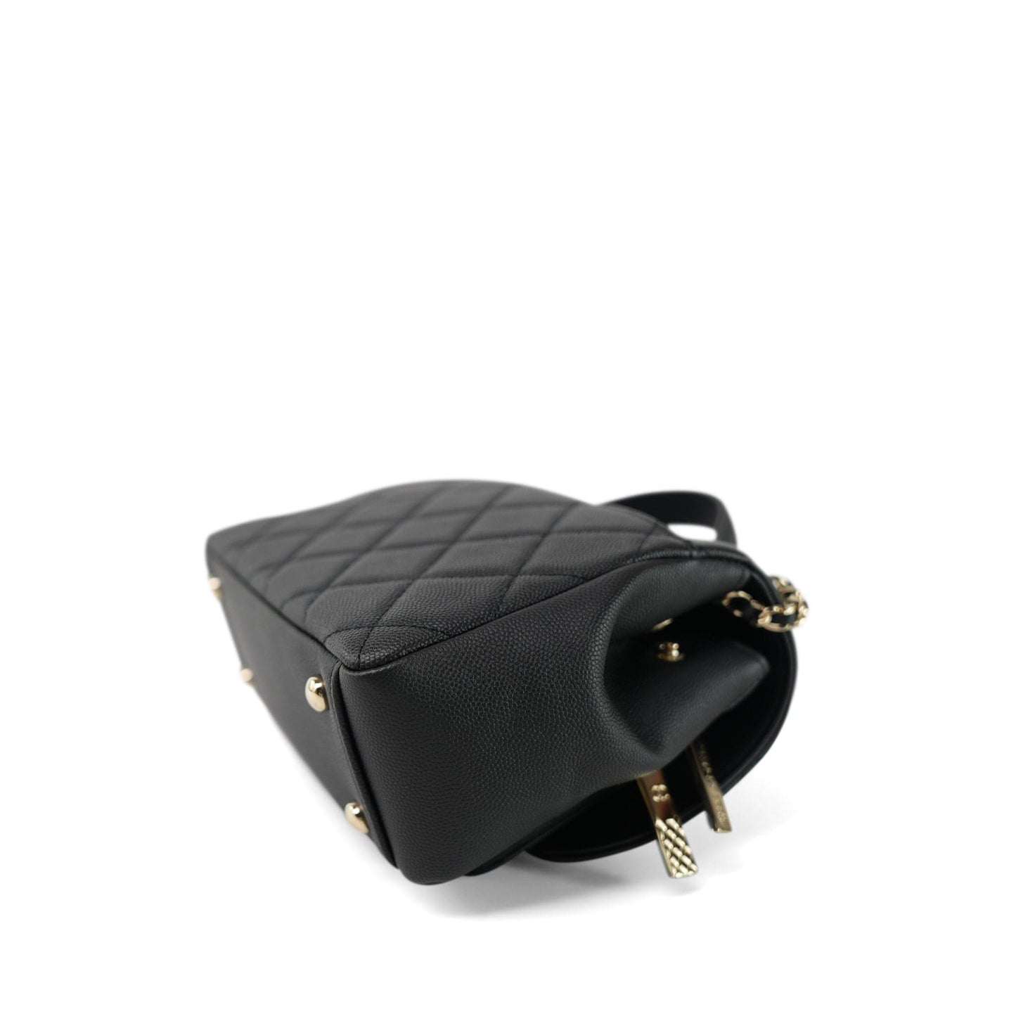 20B Black Caviar Quilted Business Affinity Flap Small Light Gold Hardware