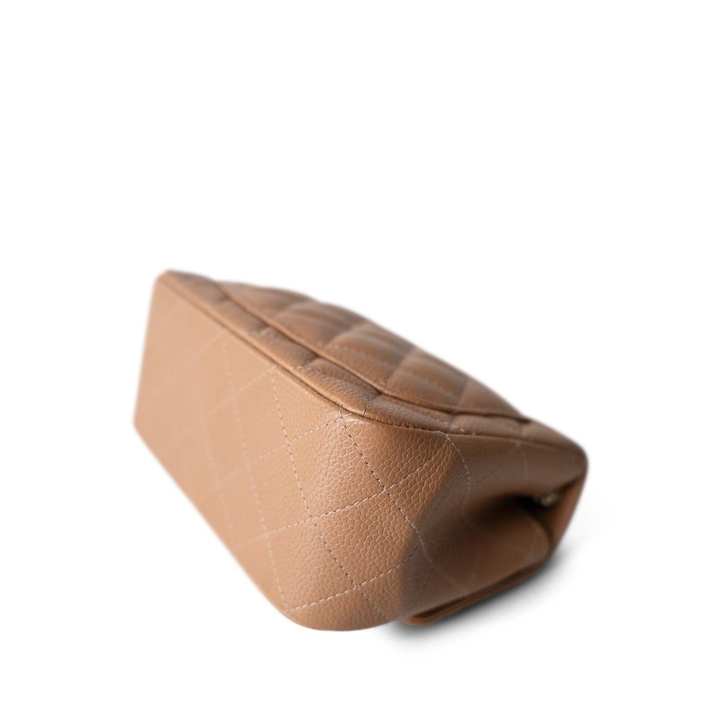 18S Beige Caviar Quilted Mini Square Flap Light Gold Hardware