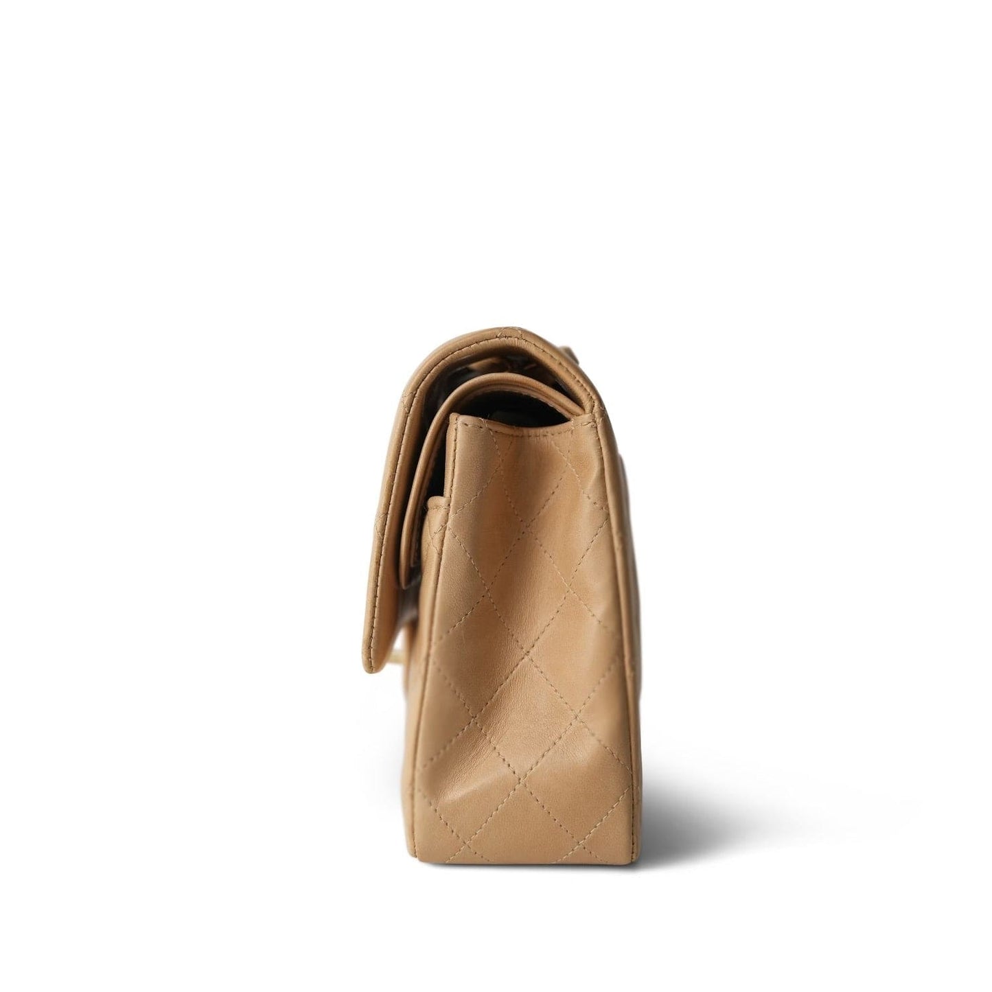 Vintage Beige Lambskin Quilted Medium Classic Flap Gold Hardware