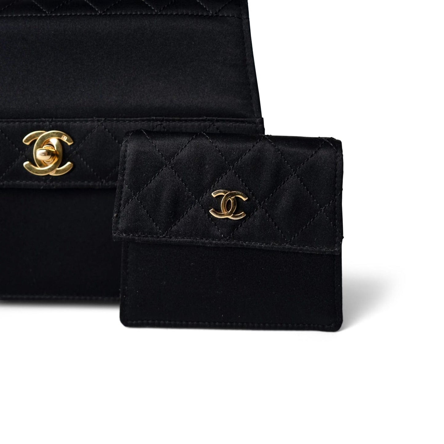 Vintage Black CC Satin Trapezoid Flap Bag