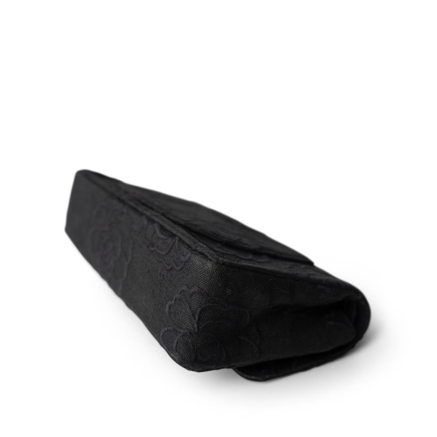 Vintage Black Canvas Camellia Classic Small Double Flap Gold Hardware