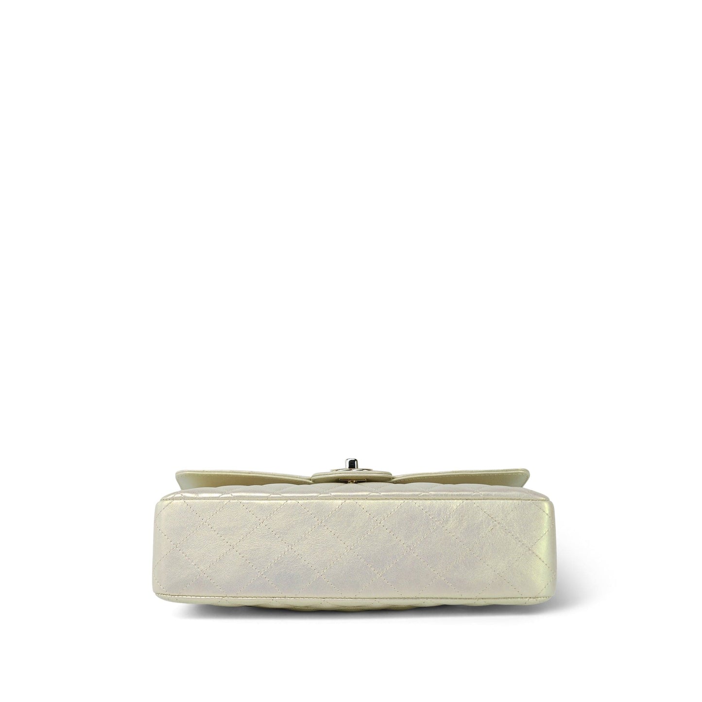 20B Iridescent White Calfskin Quilted Classic Flap Medium Light Gold Hardware