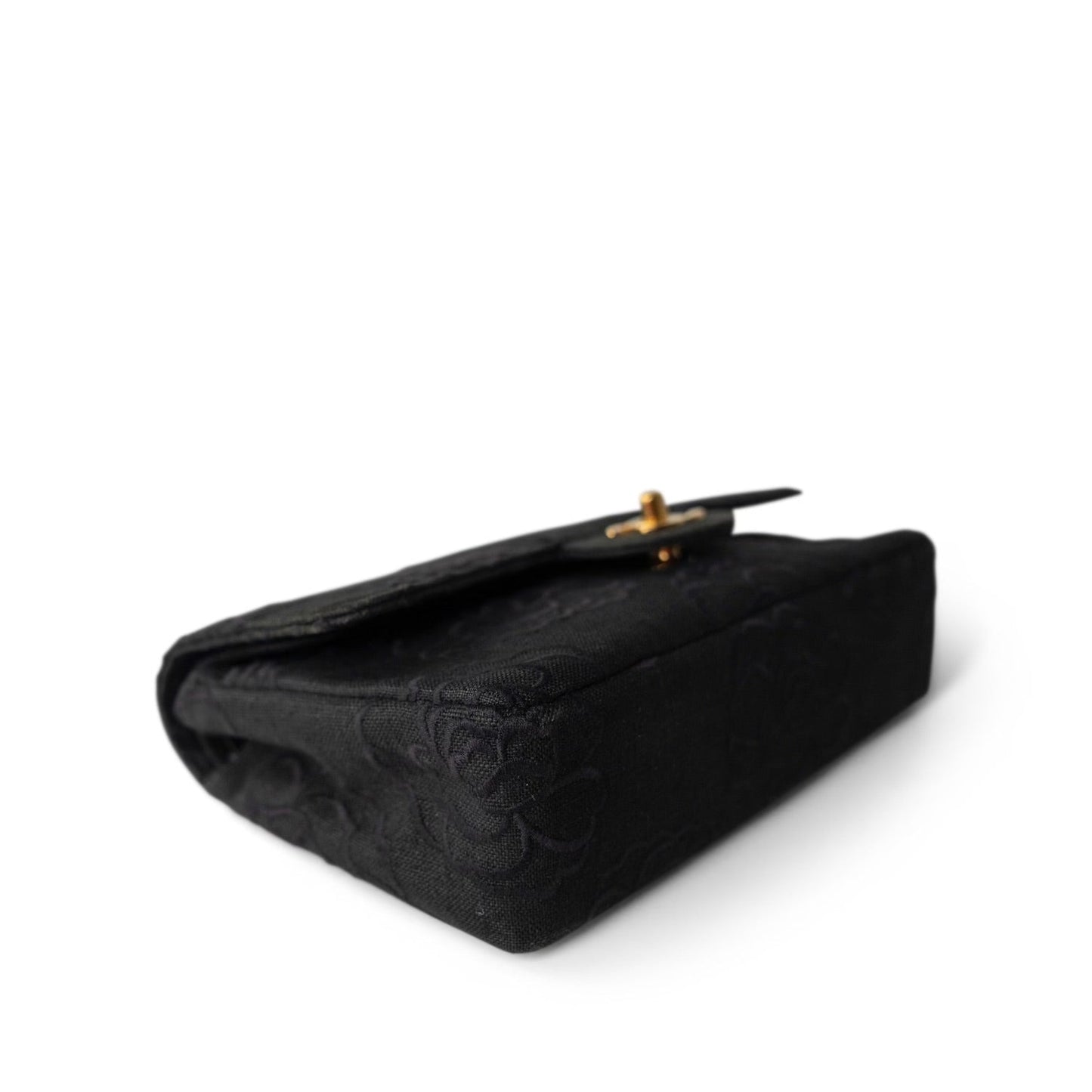 Vintage Black Canvas Camellia Classic Small Double Flap Gold Hardware