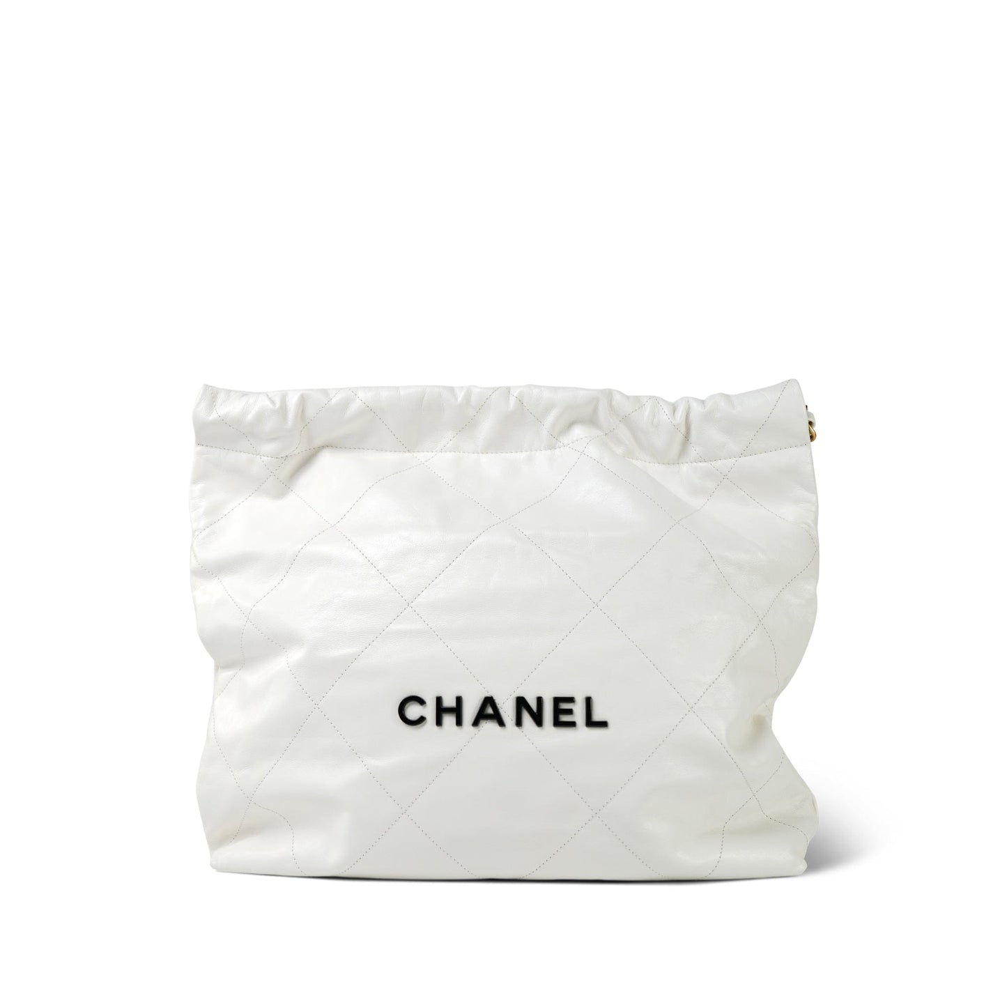 White Calfskin Quilted 22 Hobo Bag Medium Black/Aged Gold Hardware