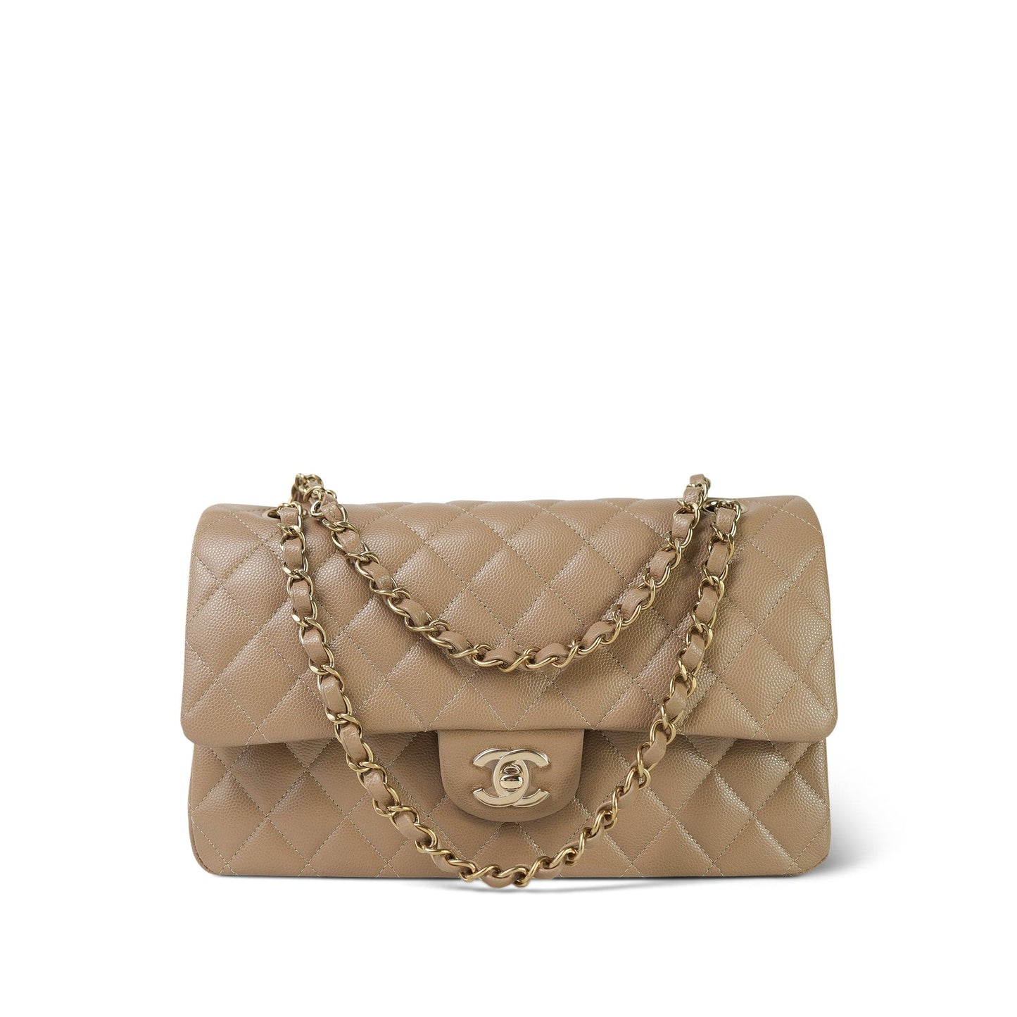 22A Dark Beige Quilted Caviar Classic Flap Medium LGHW