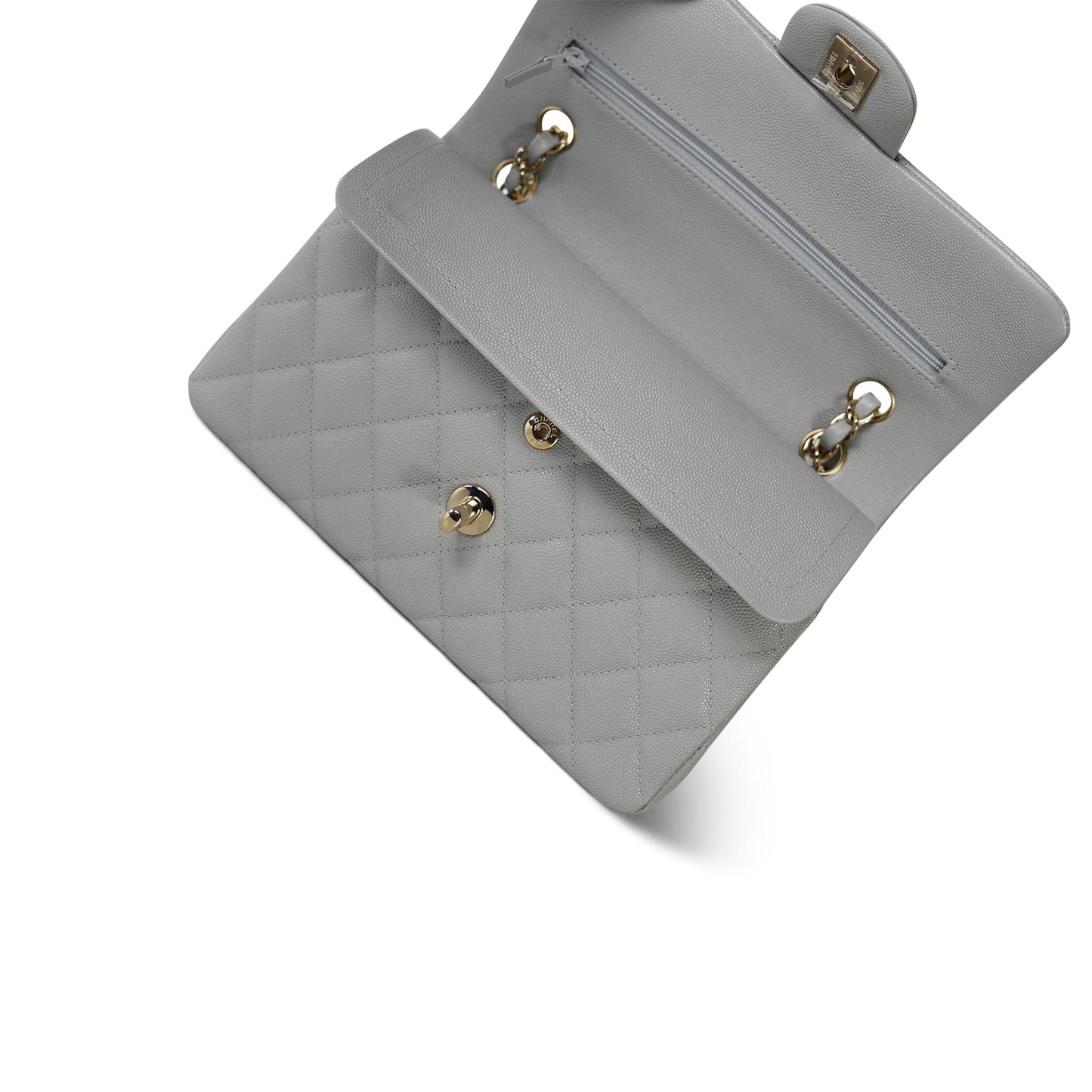21A Grey Caviar Quilted Classic Flap Small Light Gold Hardware