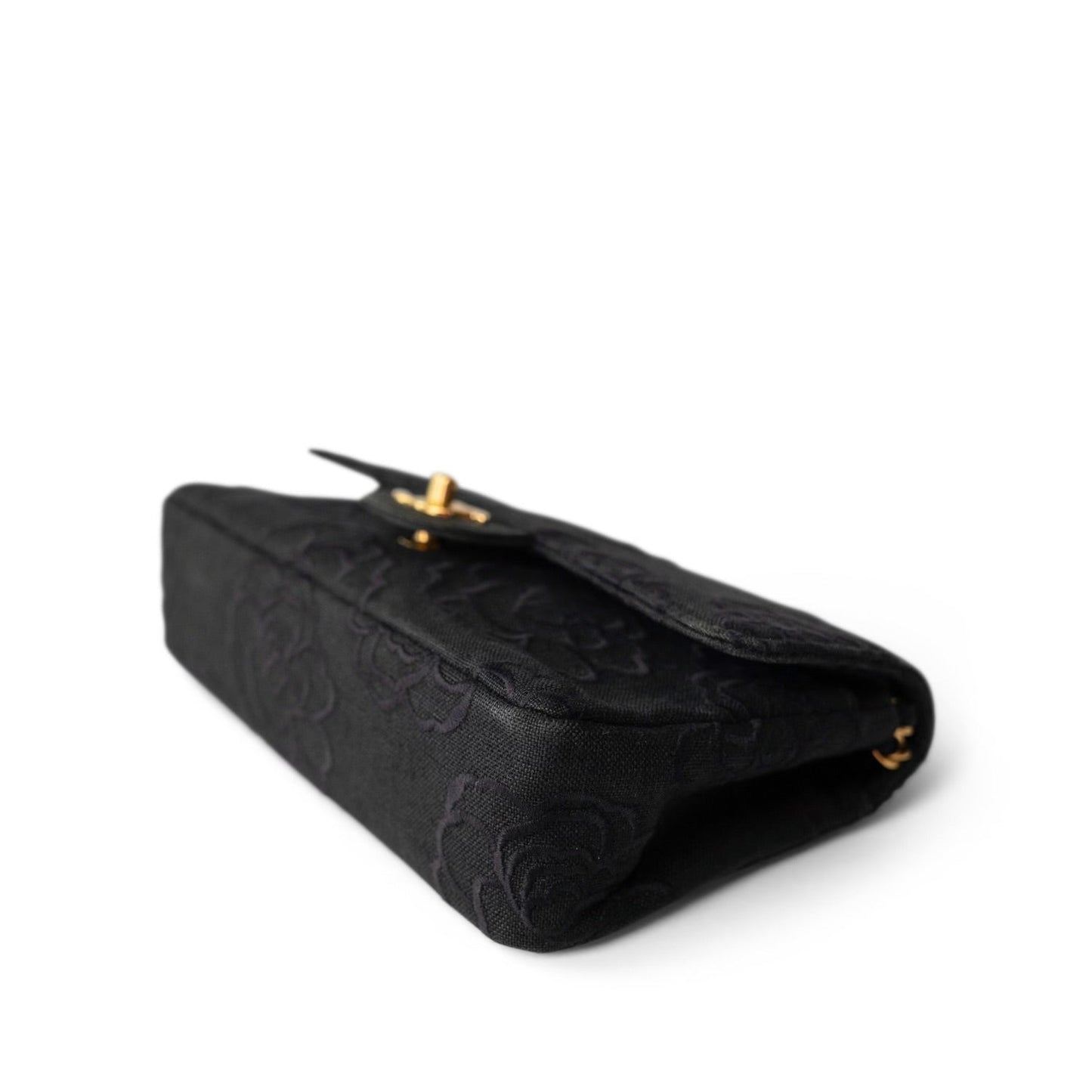 Vintage Black Canvas Camellia Classic Small Double Flap Gold Hardware