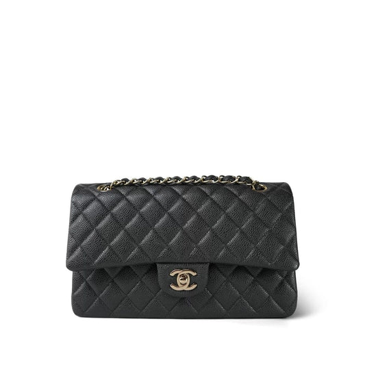 18S Dark Grey/Charcoal Caviar Quilted Classic Flap Medium Light Gold Hardware