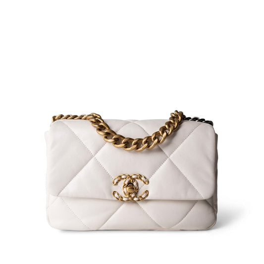 White Lambskin Quilted 19 Flap Small MHW