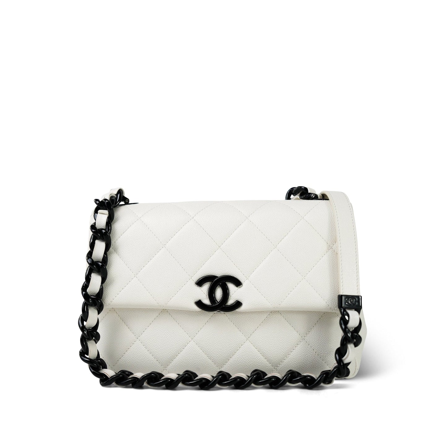 White Caviar Quilted My Everything Flap Black Hardware