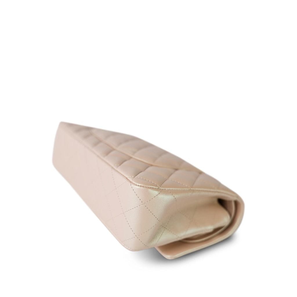 21S Pearly Beige Calfskin Classic Flap Medium Light Gold Hardware