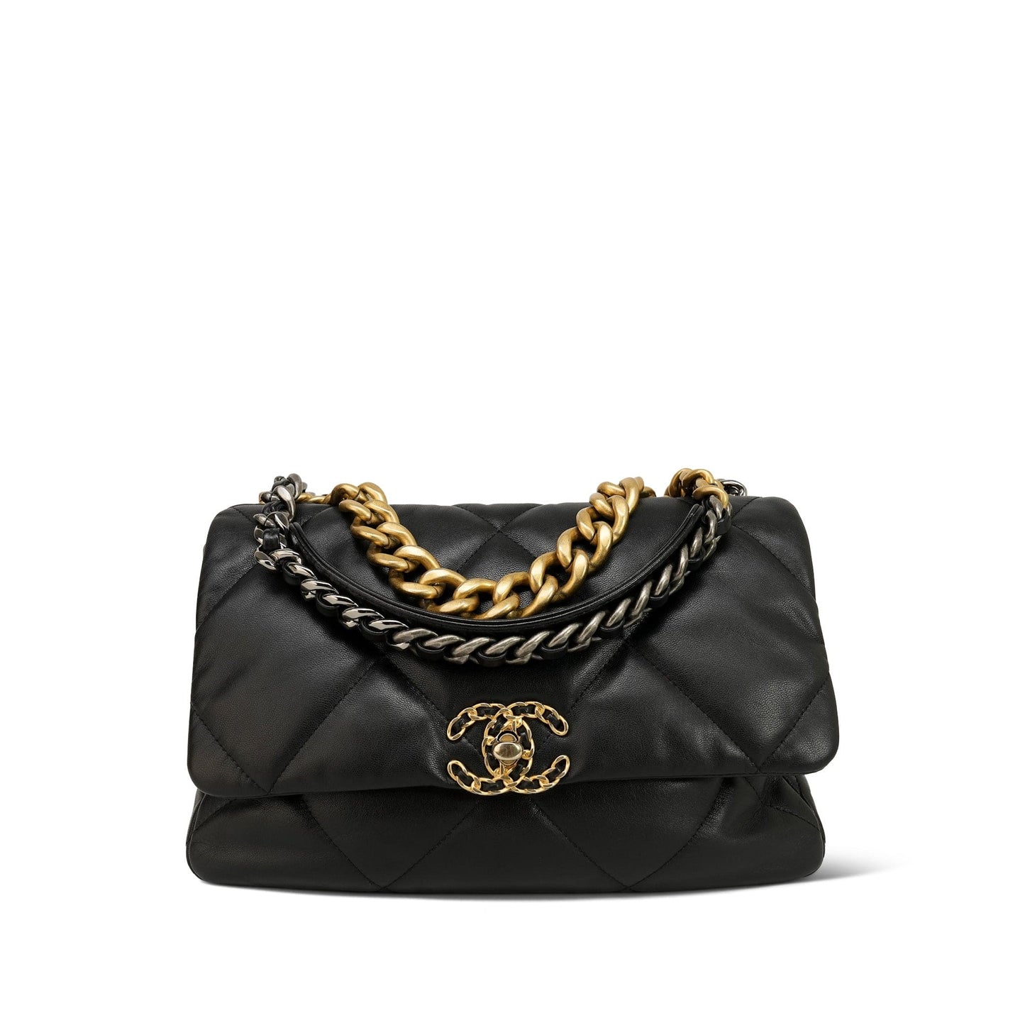 20B Black Lambskin Quilted 19 Flap Medium/Large MHW