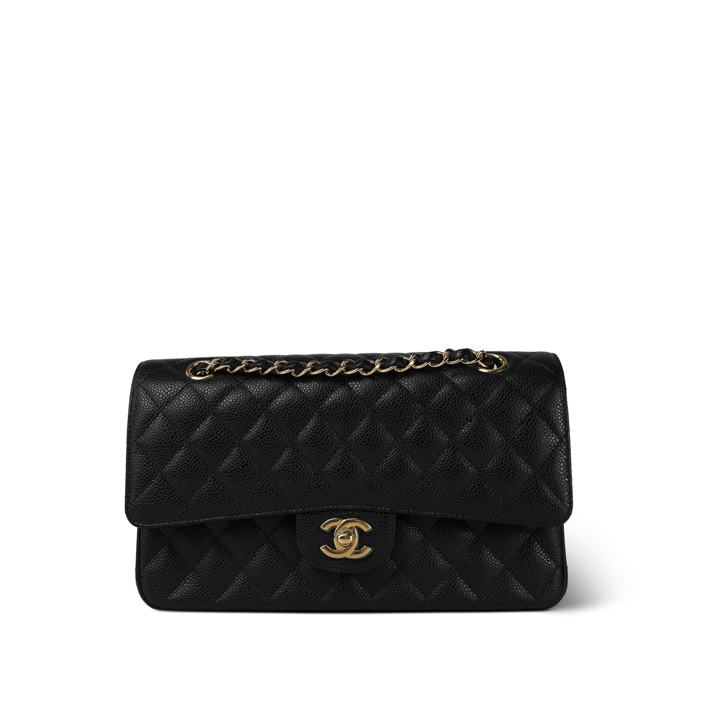 20S Black Caviar Quilted Classic Flap Medium Gold Hardware