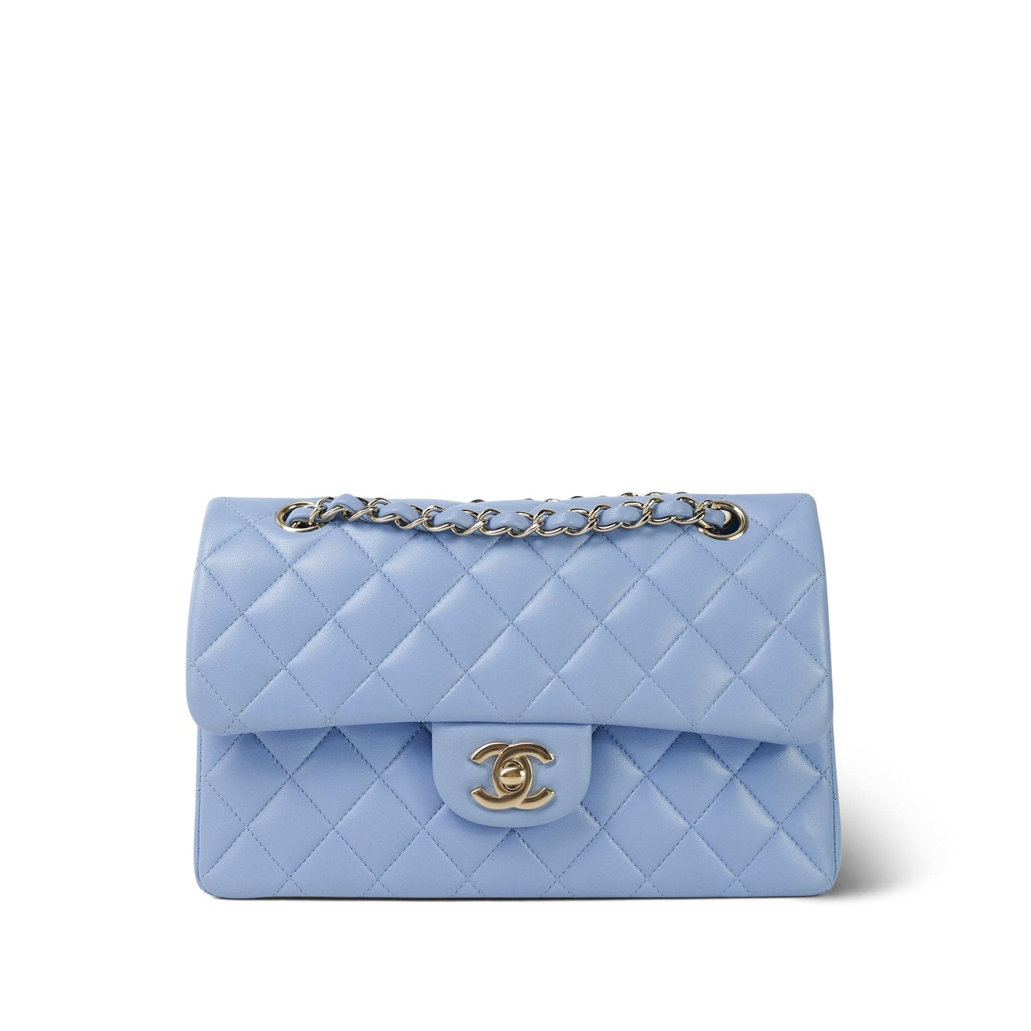 21C Sky Blue Lambskin Quilted Classic Flap Small Light Gold Hardware