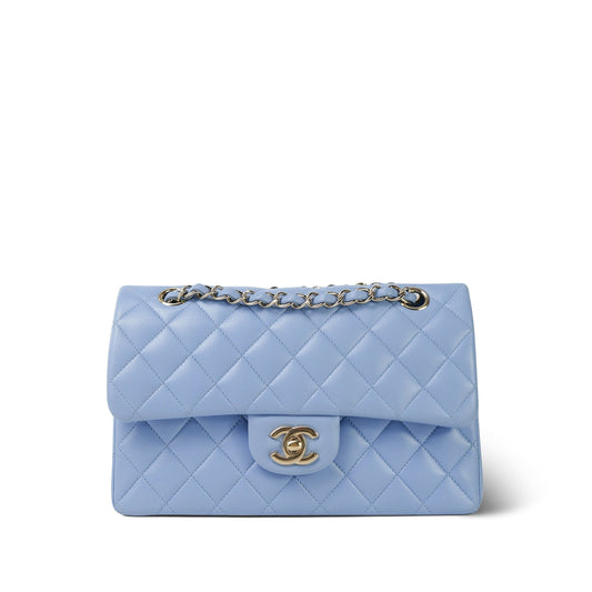 21C Sky Blue Lambskin Quilted Classic Flap Small Light Gold Hardware