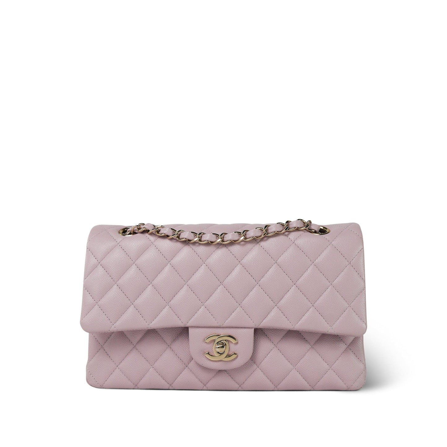 21S Light Pink Caviar Quilted Classic Flap Medium Light Gold Hardware