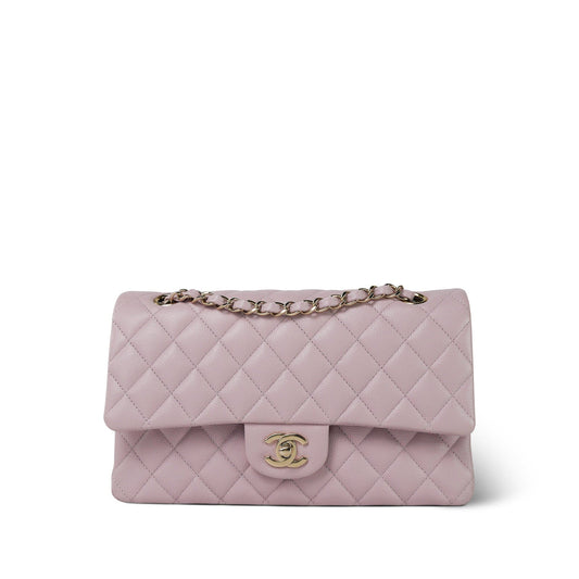 21S Light Pink Caviar Quilted Classic Flap Medium Light Gold Hardware