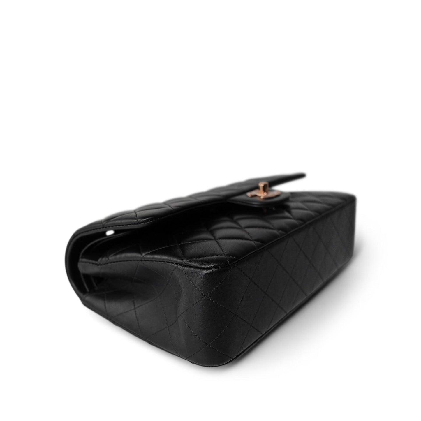 21B Black Lambskin Quilted Classic Flap Medium Rose Gold Hardware