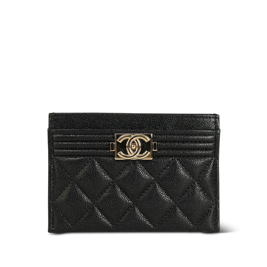 19K Black Caviar Quilted Boy Classic Card Holder LGHW