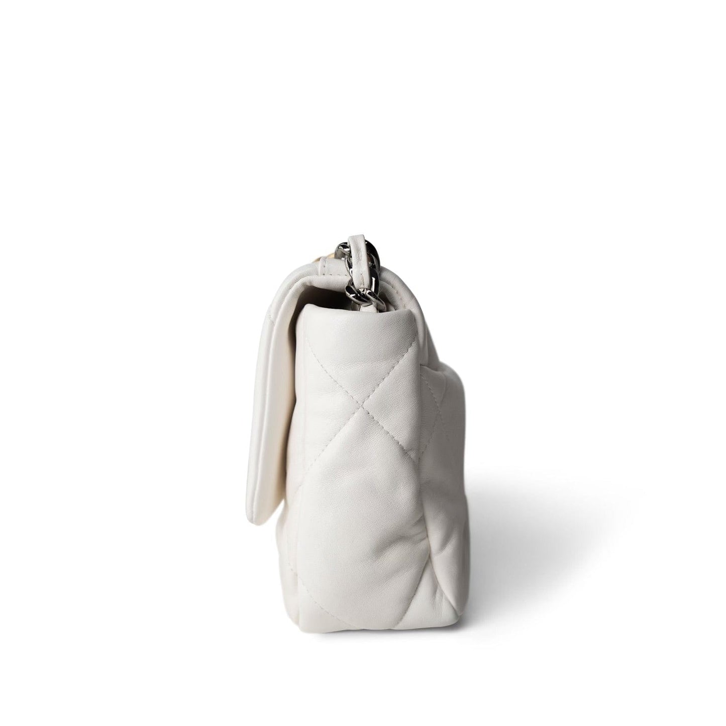 21P White Lambskin Quilted 19 Flap Small Mixed Hardware