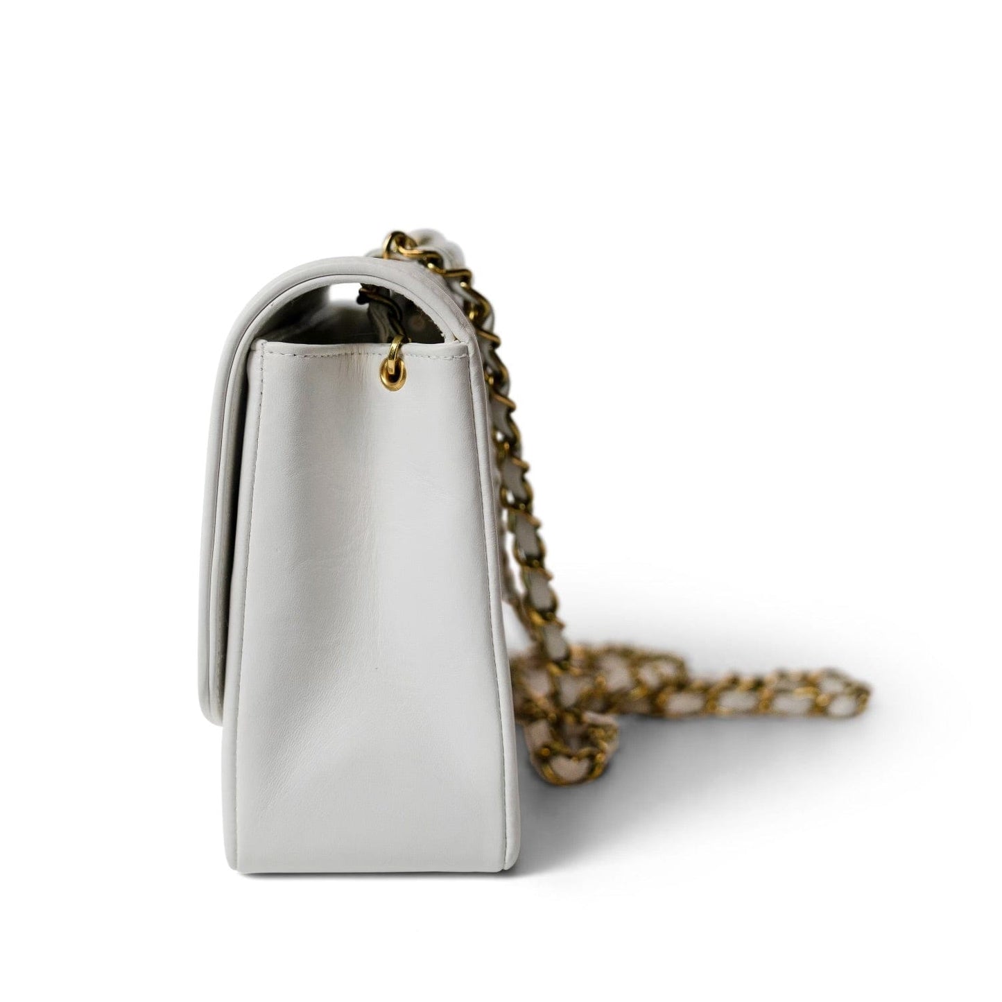 Vintage White Lambskin Quilted Diana Flap Medium GHW