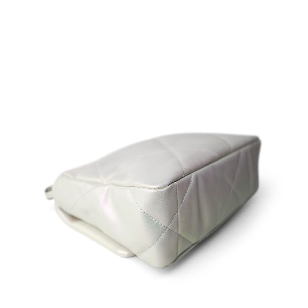21P Iridescent White Lambskin Quilted 19 Flap Small Mixed Hardware
