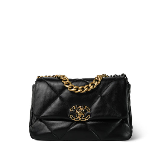 22C Black Lambskin Quilted Small 19 Flap Mixed Hardware