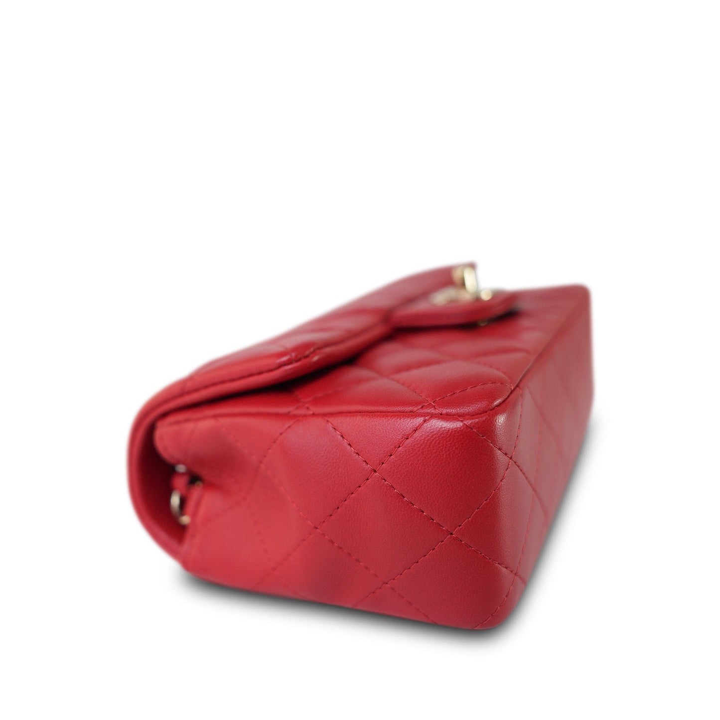 20S Red Lambskin Quilted Mini Rectangular Flap Light Gold Hardware