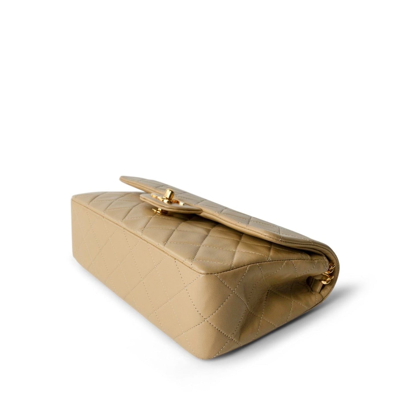 Vintage Beige Lambskin Quilted Classic Flap Small GHW