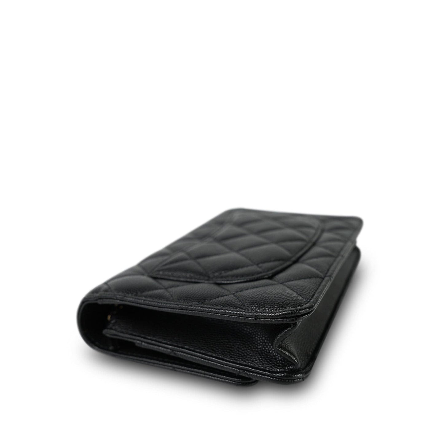 20K Black Caviar Quilted Wallet on Chain French New Wave Chain CC WOC Light Gold hardware